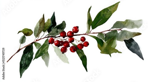 Elegant Botanical Arrangement Featuring Vibrant Red Berries and Green Leaves ...