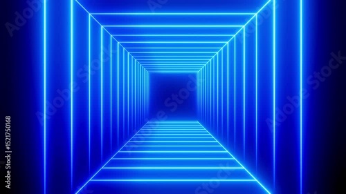 Tunnel with square shape blue neon lights - 3D 4k animation (3840x2160px)