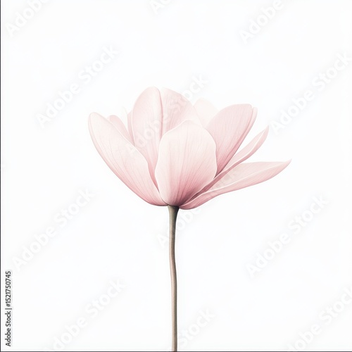 Pale Pink Flower on White Background Soft Lighting, Minimalist Floral Photography