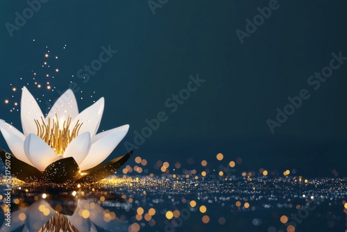 Glistening Water Lily Floating Serenely Atop Sparkling Water at Twilight