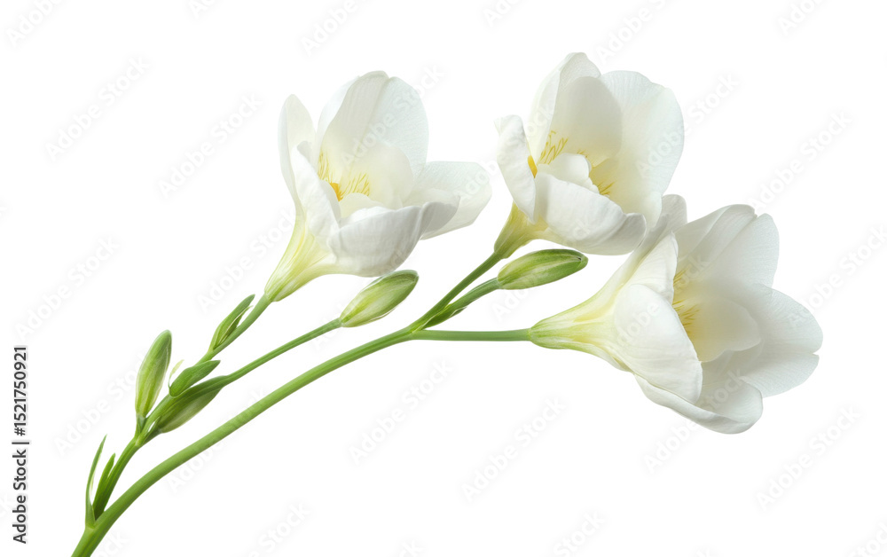 Obraz premium Three white flowers are arranged in a line