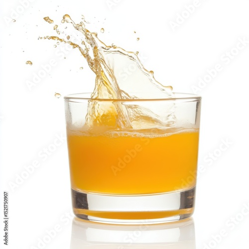 Refreshing Orange Juice Splash in Glass on White