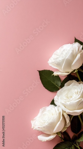 White Roses Arranged Elegantly Against a Soft Pink Backdrop in a Natural Ligh...