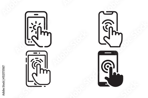 Touch Screen Gesture Icons Hand Tap Smartphone UI Interaction Symbol Vector