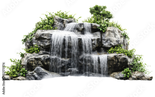 Waterfall made of rocks and plants