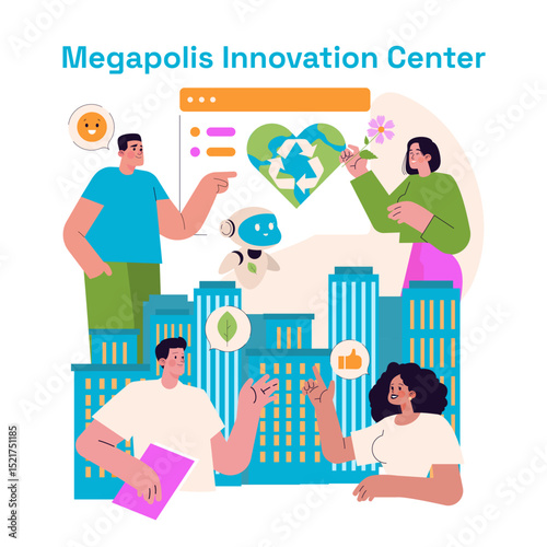 Megapolis Innovation Center. Flat Vector Illustration