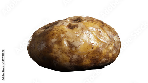 A glistening potato with textured skin on transparent background