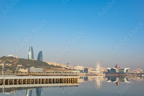view of the city of Baku from the embankment of the seaside boulevard