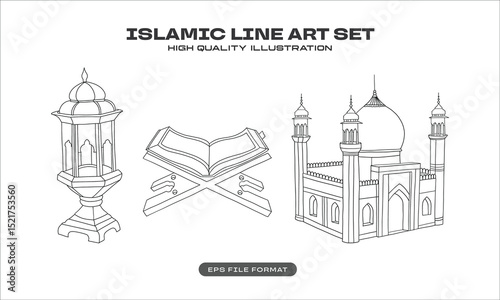 Islamic Religious Symbols Line Art Set