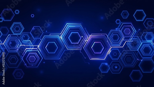 Abstract blue background with hexagons. Generative Ai.