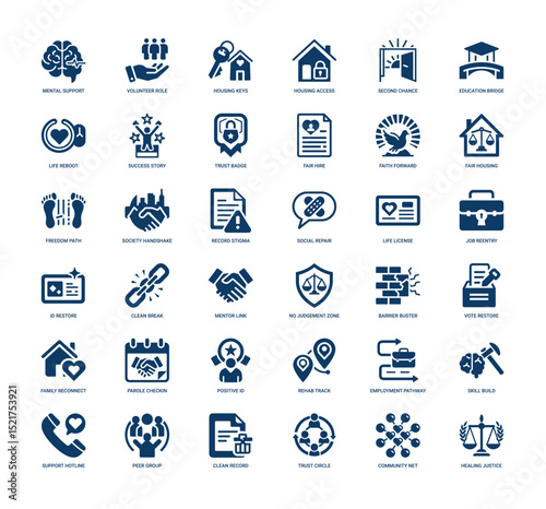 collection social rehabilitation reintegration icons support systems opportunities
