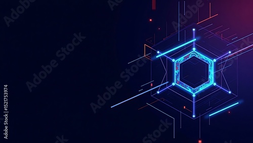 Abstract blue background with hexagons. Generative Ai.