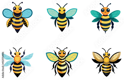 Bees Vector Design Cute Flat Bee Clipart for Nature, Honey, and Garden Projects