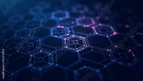 Abstract blue background with hexagons. Generative Ai.