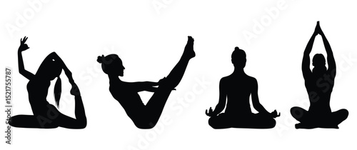 silhouette of a woman meditating. Yoga Silhouette Vector. yoga lotus position. international yoga day vector.