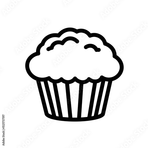 Cupcake illustration with fluffy frosting in simple line art style  