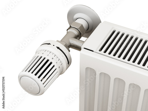 Adjustable radiator thermostat on transparent background. 3D illustration