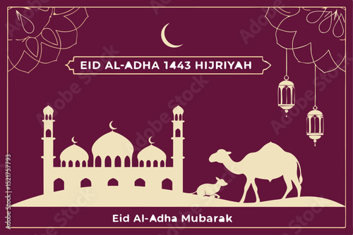 Celebrate the Spirit of Sacrifice – Eid al-Adha Mubarak! Qurbani with Mosque, Stars, and Lantern Glow.