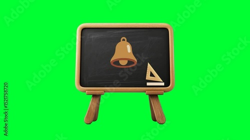 Loop video of the 3d Chalkboard, school bell animation, alpha channel