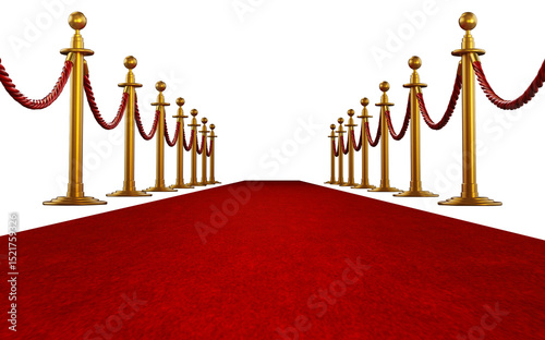 Red carpet and velvet ropes on transparent background. 3D illustration