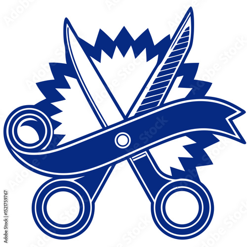 Scissors cutting with dynamic motion and creative design in blue tones