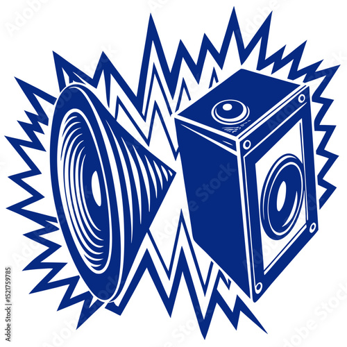 Sound wave from speaker generating dynamic audio with vibrant blue tones