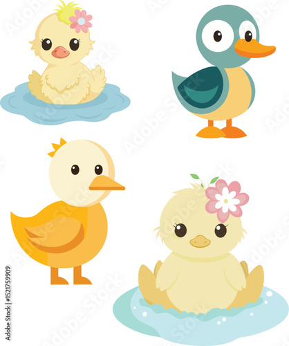Cute Cartoon Duck and Duckling Characters Collection