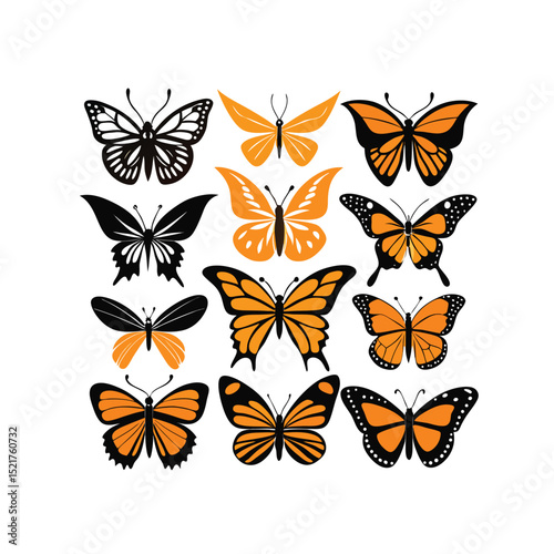 Wallpaper Mural  Monarch butterfly silhouettes icon collection on white background in Adobe Illustrator Artwork Torontodigital.ca