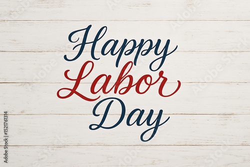 Happy labor day celebration on white wood background image