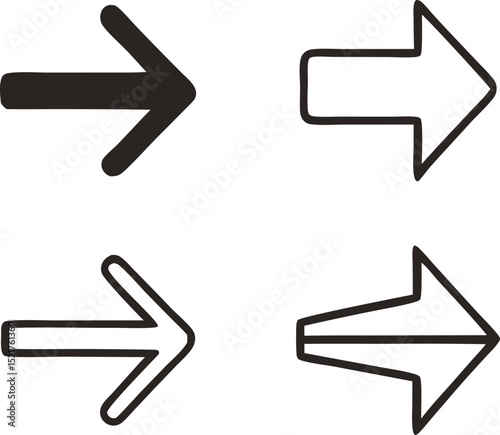 Simple hand drawn right arrow icons set