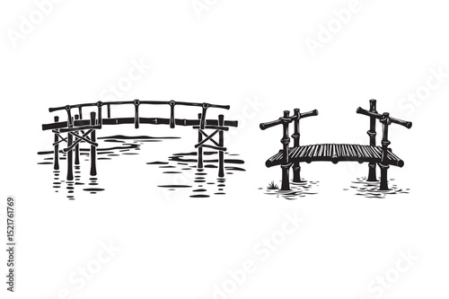 Bamboo Bridge and Pier Silhouettes