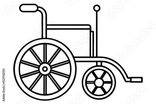 Black Line Art Depiction of a Wheelchair with Spokes and Handles on the Top