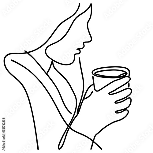 Minimalist Line Art of a Person Holding a Coffee Cup for Art Blogs, Wellness Websites, Minimalism Guides, and Social Media Content  