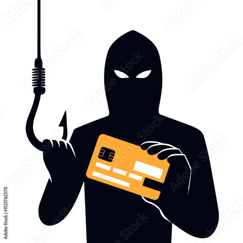 Criminal holding a credit card while standing next to a fishing hook  