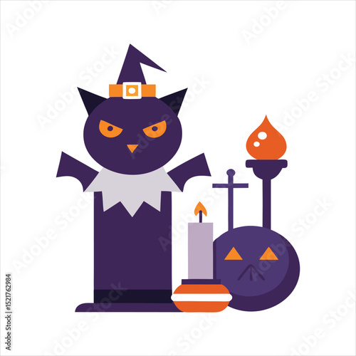 Halloween Design Elements in Flat Vector Style