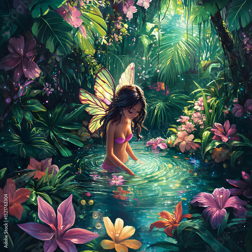 Fairy in a forest pond 