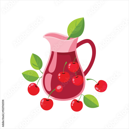  Jug of Red Cherry Juice Vector Clipart and Logo Icon