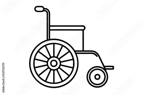 Outline Illustration of a Wheelchair with Large Wheels and Handles, Health Care Icon
