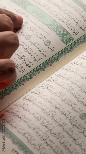 Quran Reading Detail Shot – Close-Up View vertical