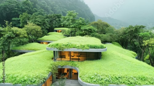 Urban Futuristic Sustainability, Modern Buildings Integrated with Vertical Garden, Ecological Concept