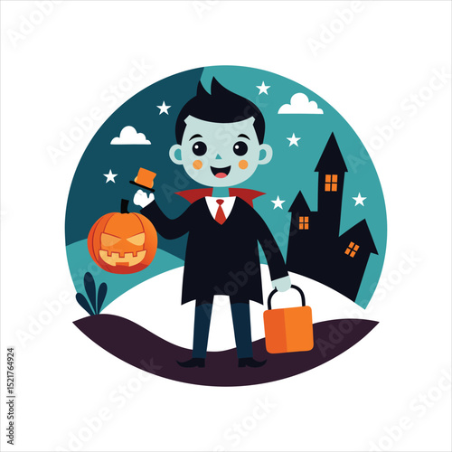 Retro Halloween Kids Silhouette Illustration