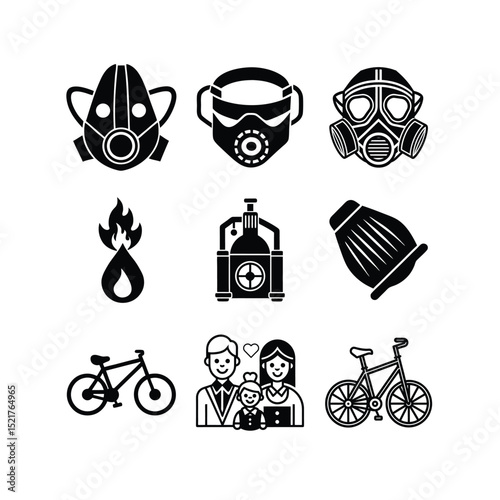 80 gas safety icon set family relationship icon set protective mask icon set bicycle line icon set Vactor 
