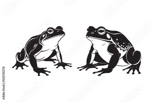 Two Frog Black and White Silhouettes