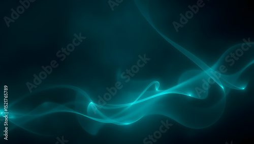 Glowing Turquoise Abstract Waves: An enigmatic image features luminous turquoise waves gracefully flowing against a dark backdrop, evoking a sense of energy, mystery, and movement.