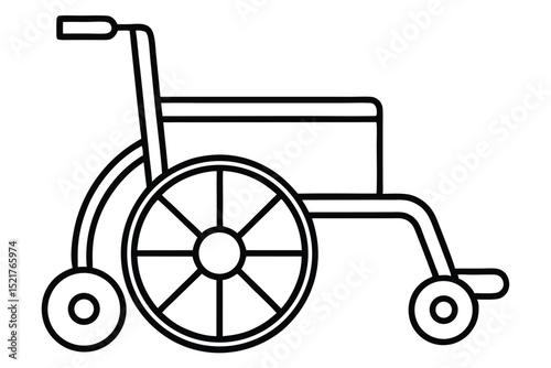 Minimalist Wheelchair Illustration Black Outline Drawing of Medical Transport Device with Wheels and Seat
