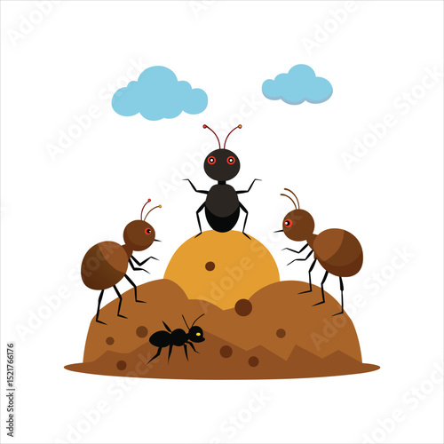 Teamwork Ants Near Underground Nest Vector Art