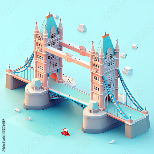 3D cartoon Tower Bridge icon