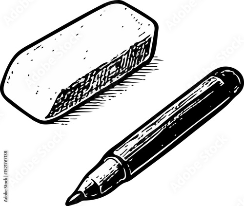 Traditional rubber eraser in vintage sketch art style