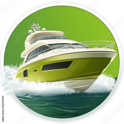 Luxury yacht cruising through turquoise waters on a sunny day in a vibrant coastal setting