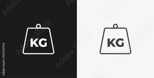 Weight Block with "KG" on Black and White Backgrounds, Representing Kilograms or Mass Measurement, White Outline Icon